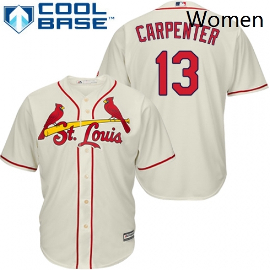 Womens Majestic St Louis Cardinals 13 Matt Carpenter Authentic Cream Alternate MLB Jersey Womens Majestic St Louis Cardinals 13 Matt Carpenter Authentic Cream Alternate MLB Jersey
