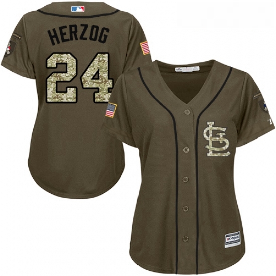 Womens Majestic St Louis Cardinals 24 Whitey Herzog Replica Green Salute to Service MLB Jersey Womens Majestic St Louis Cardinals 24 Whitey Herzog Replica Green Salute to Service MLB Jersey