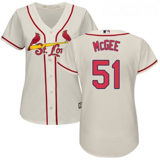 Womens Majestic St Louis Cardinals 51 Willie McGee Replica Cream Alternate Cool Base MLB Jersey Womens Majestic St Louis Cardinals 51 Willie McGee Replica Cream Alternate Cool Base MLB Jersey