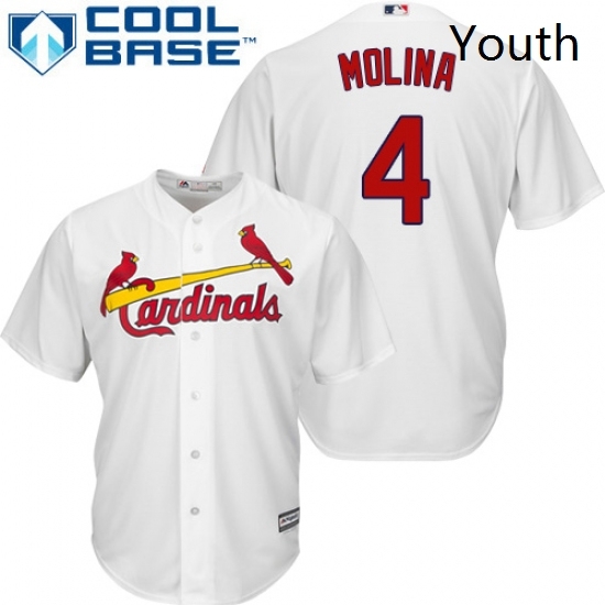 Youth Majestic St Louis Cardinals 4 Yadier Molina Replica White Home Cool Base MLB Jersey Youth Majestic St Louis Cardinals 4 Yadier Molina Replica White Home Cool Base MLB Jersey