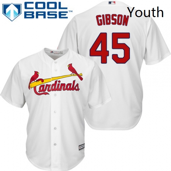 Youth Majestic St Louis Cardinals 45 Bob Gibson Replica White Home Cool Base MLB Jersey Youth Majestic St Louis Cardinals 45 Bob Gibson Replica White Home Cool Base MLB Jersey
