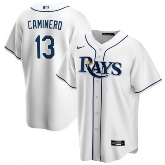 Men Tampa Bay Rays 13 Junior Caminero White Cool Base Stitched Baseball Jersey Men Tampa Bay Rays 13 Junior Caminero White Cool Base Stitched Baseball Jersey