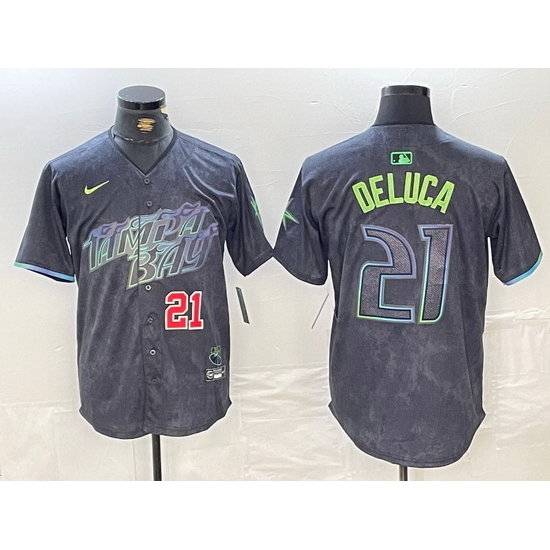Men Tampa Bay Rays 21 Jonny DeLuca Charcoal 2024 City Connect Limited Stitched jerseys 8 Men Tampa Bay Rays 21 Jonny DeLuca Charcoal 2024 City Connect Limited Stitched jerseys 8