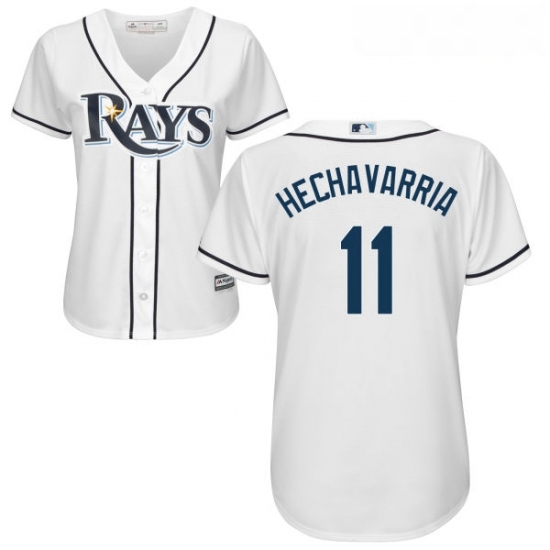 Womens Majestic Tampa Bay Rays 11 Adeiny Hechavarria Replica White Home Cool Base MLB Jersey 