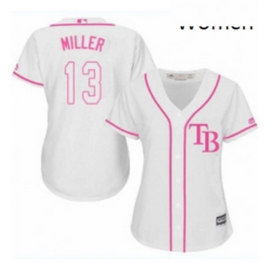 Womens Majestic Tampa Bay Rays 13 Brad Miller Authentic White Fashion Cool Base MLB Jersey Womens Majestic Tampa Bay Rays 13 Brad Miller Authentic White Fashion Cool Base MLB Jersey