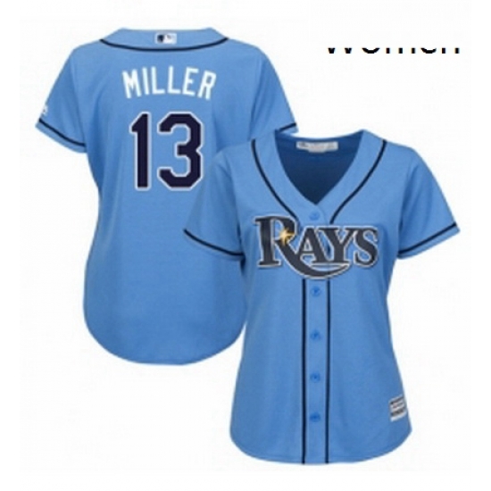 Womens Majestic Tampa Bay Rays 13 Brad Miller Replica Light Blue Alternate 2 Cool Base MLB Jersey Womens Majestic Tampa Bay Rays 13 Brad Miller Replica Light Blue Alternate 2 Cool Base MLB Jersey