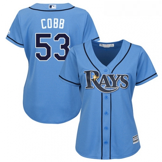 Womens Majestic Tampa Bay Rays 53 Alex Cobb Authentic Light Blue Alternate 2 Cool Base MLB Jersey Womens Majestic Tampa Bay Rays 53 Alex Cobb Authentic Light Blue Alternate 2 Cool Base MLB Jersey