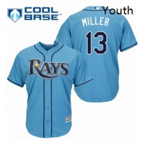 Youth Majestic Tampa Bay Rays 13 Brad Miller Replica Light Blue Alternate 2 Cool Base MLB Jersey Youth Majestic Tampa Bay Rays 13 Brad Miller Replica Light Blue Alternate 2 Cool Base MLB Jersey