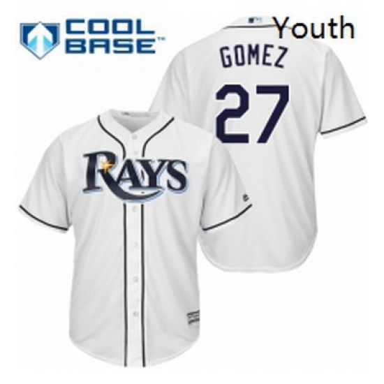 Youth Majestic Tampa Bay Rays 27 Carlos Gomez Authentic White Home Cool Base MLB Jersey Youth Majestic Tampa Bay Rays 27 Carlos Gomez Authentic White Home Cool Base MLB Jersey