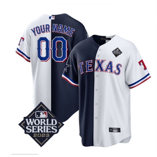 Men Texas Rangers 26 Cowboys Active Player Custom Navy White Splite 2023 World Series Splite Stitched Baseball Jersey Men Texas Rangers 26 Cowboys Active Player Custom Navy White Splite 2023 World Series Splite Stitched Baseball Jersey