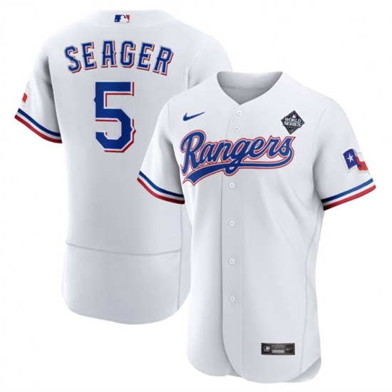 Men Texas Rangers 5 Corey Seager White 2023 World Series Flex Base Stitched Baseball Jersey Men Texas Rangers 5 Corey Seager White 2023 World Series Flex Base Stitched Baseball Jersey