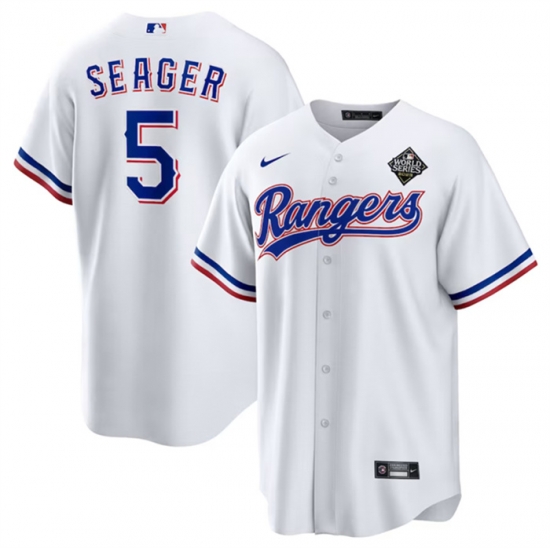 Men Texas Rangers 5 Corey Seager White 2023 World Series Stitched Baseball Jersey Men Texas Rangers 5 Corey Seager White 2023 World Series Stitched Baseball Jersey