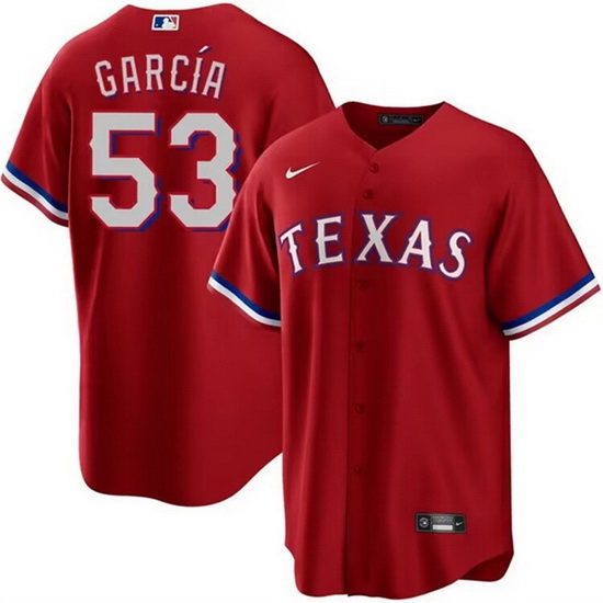 Men Texas Rangers 53 Adolis Garcia Red Cool Base Stitched Baseball Jersey Men Texas Rangers 53 Adolis Garcia Red Cool Base Stitched Baseball Jersey