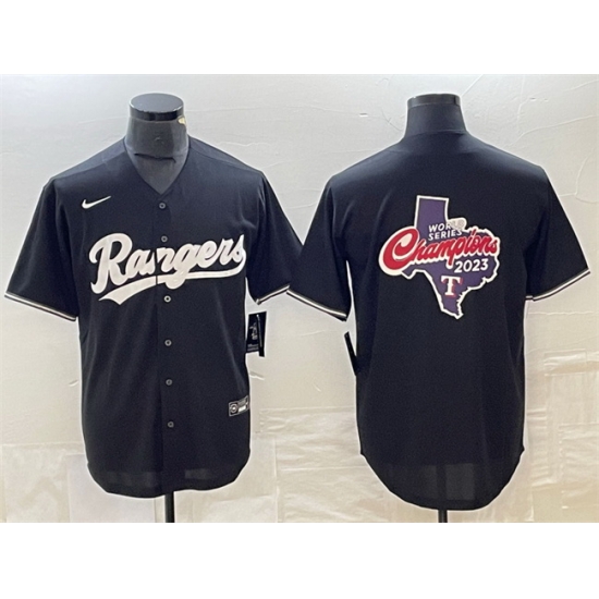 Men Texas Rangers Black 2023 World Series Champions Big Logo Cool Base Stitched Baseball Jerseys Men Texas Rangers Black 2023 World Series Champions Big Logo Cool Base Stitched Baseball Jerseys