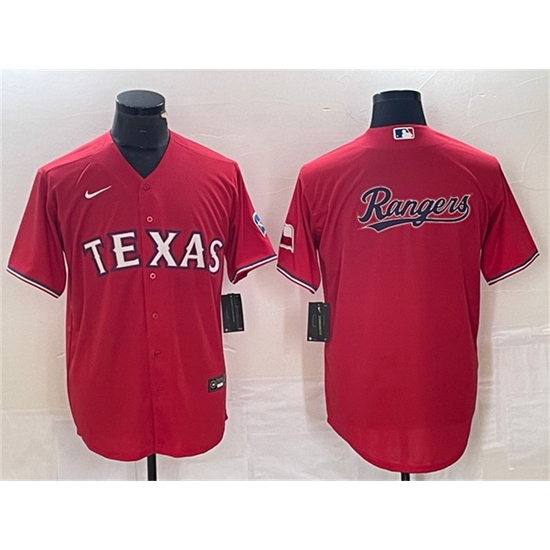 Men Texas Rangers Red Team Big Logo With Patch Cool Base Stitched Baseball Jersey Men Texas Rangers Red Team Big Logo With Patch Cool Base Stitched Baseball Jersey