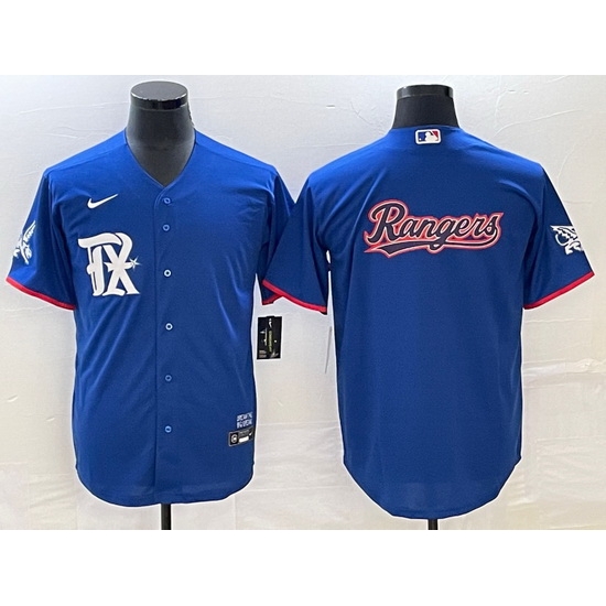 Men Texas Rangers Royal Team Big Logo 2023 City Connect Stitched Baseball Jersey Men Texas Rangers Royal Team Big Logo 2023 City Connect Stitched Baseball Jersey