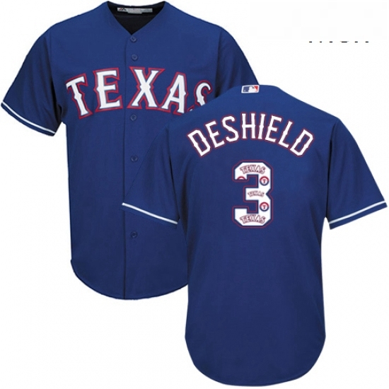 Mens Majestic Texas Rangers 3 Delino DeShields Authentic Royal Blue Team Logo Fashion Cool Base MLB Jersey Mens Majestic Texas Rangers 3 Delino DeShields Authentic Royal Blue Team Logo Fashion Cool Base MLB Jersey