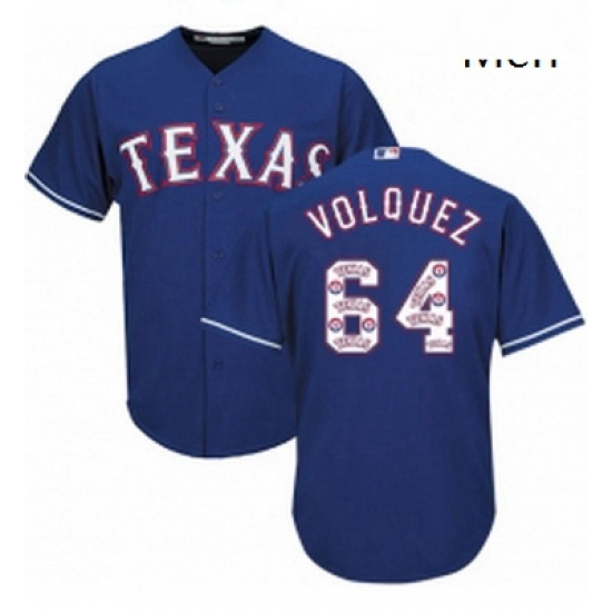 Mens Majestic Texas Rangers 64 Edinson Volquez Authentic Royal Blue Team Logo Fashion Cool Base MLB Jersey Mens Majestic Texas Rangers 64 Edinson Volquez Authentic Royal Blue Team Logo Fashion Cool Base MLB Jersey