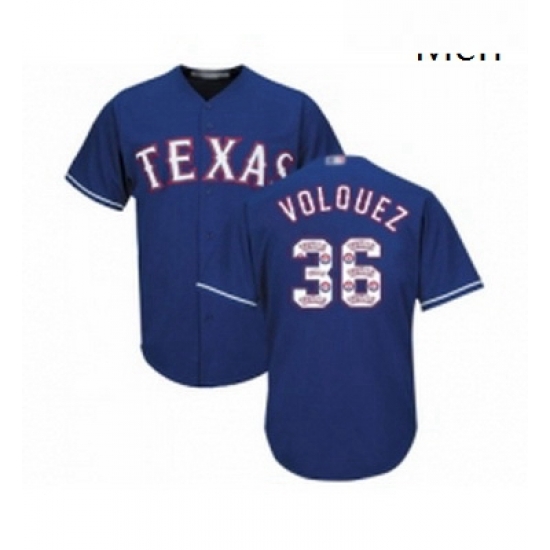 Mens Texas Rangers 36 Edinson Volquez Authentic Royal Blue Team Logo Fashion Cool Base Baseball Jersey Mens Texas Rangers 36 Edinson Volquez Authentic Royal Blue Team Logo Fashion Cool Base Baseball Jersey