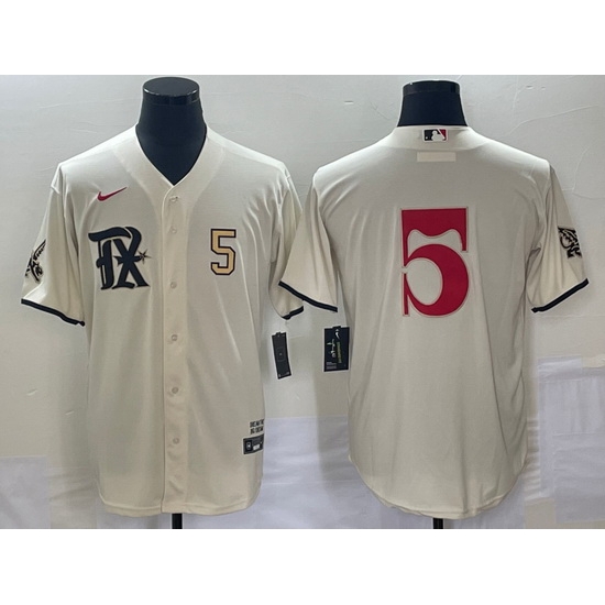 Men's Texas Rangers #5 Corey Seager Number Cream 2023 City Connect Stitched Baseball Jersey Men's Texas Rangers #5 Corey Seager Number Cream 2023 City Connect Stitched Baseball Jersey