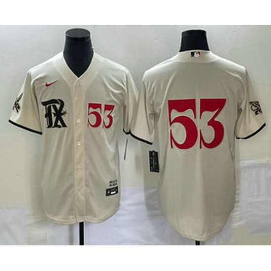 Men's Texas Rangers #53 Adolis Garcia Number Cream 2023 City Connect Cool Base Stitched Jersey Men's Texas Rangers #53 Adolis Garcia Number Cream 2023 City Connect Cool Base Stitched Jersey