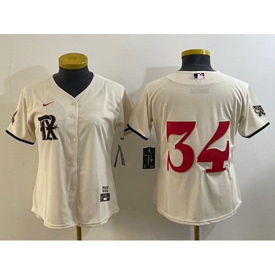 Women Texas Rangers 34 Nolan Ryan Cream 2023 City Connect Stitched Baseball Jersey Women Texas Rangers 34 Nolan Ryan Cream 2023 City Connect Stitched Baseball Jersey