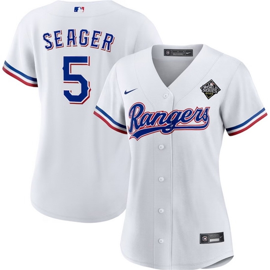 Women Texas Rangers 5 Corey Seager White 2023 World Series Stitched Baseball Jersey 28Run Small 29 Women Texas Rangers 5 Corey Seager White 2023 World Series Stitched Baseball Jersey 28Run Small 29