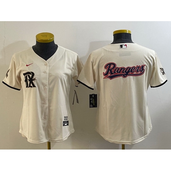 Women Texas Rangers Cream Team Big Logo 2023 City Connect Stitched Baseball Jersey Women Texas Rangers Cream Team Big Logo 2023 City Connect Stitched Baseball Jersey