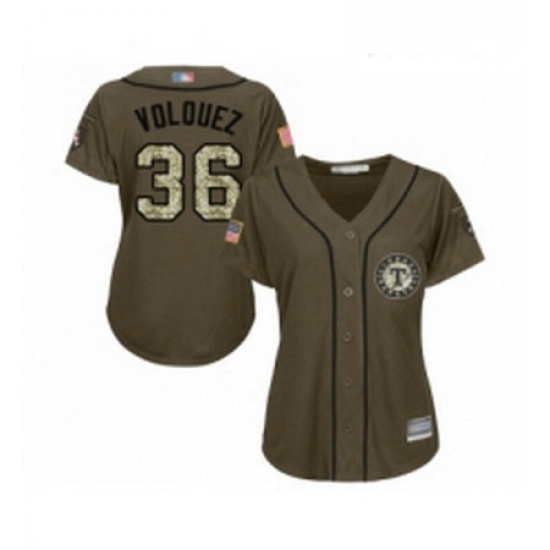Womens Texas Rangers 36 Edinson Volquez Authentic Green Salute to Service Baseball Jersey Womens Texas Rangers 36 Edinson Volquez Authentic Green Salute to Service Baseball Jersey