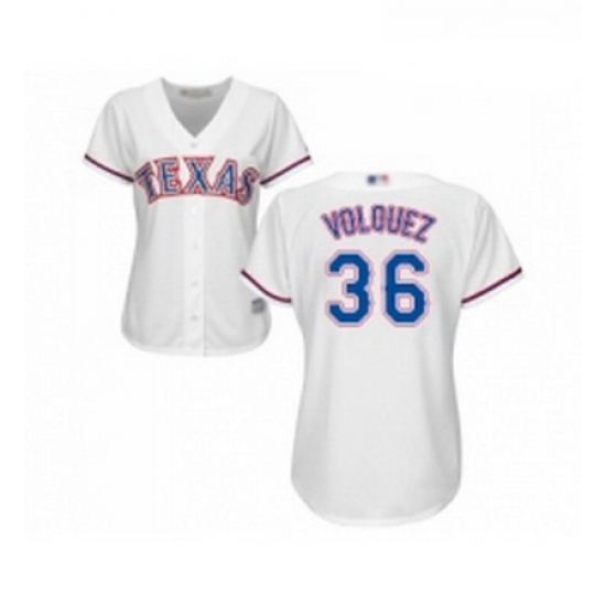 Womens Texas Rangers 36 Edinson Volquez Replica White Home Cool Base Baseball Jersey Womens Texas Rangers 36 Edinson Volquez Replica White Home Cool Base Baseball Jersey