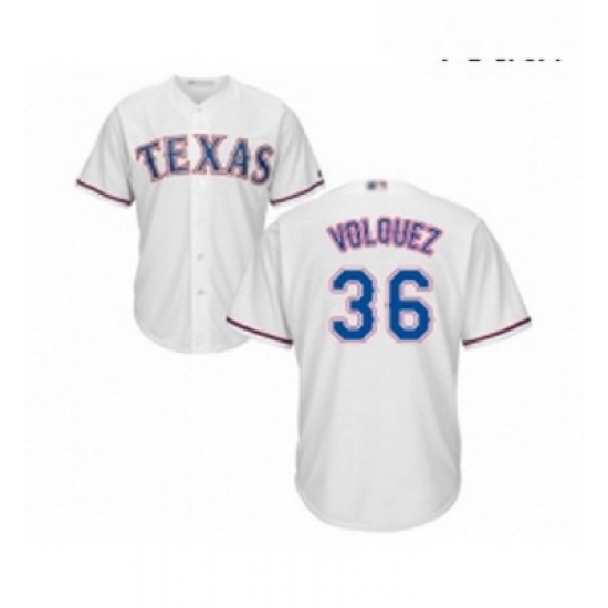 Youth Texas Rangers 36 Edinson Volquez Replica White Home Cool Base Baseball Jersey Youth Texas Rangers 36 Edinson Volquez Replica White Home Cool Base Baseball Jersey