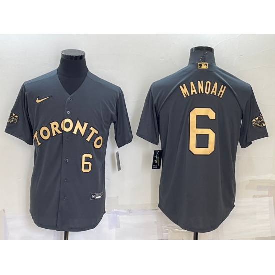 Men Toronto Blue Jays 6 Alek Manoah 2022 All Star Charcoal Cool Base Stitched Baseball Jersey Men Toronto Blue Jays 6 Alek Manoah 2022 All Star Charcoal Cool Base Stitched Baseball Jersey