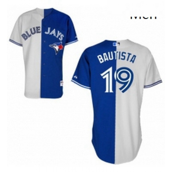 Mens Majestic Toronto Blue Jays 19 Jose Bautista Authentic BlueWhite Split Fashion MLB Jersey Mens Majestic Toronto Blue Jays 19 Jose Bautista Authentic BlueWhite Split Fashion MLB Jersey