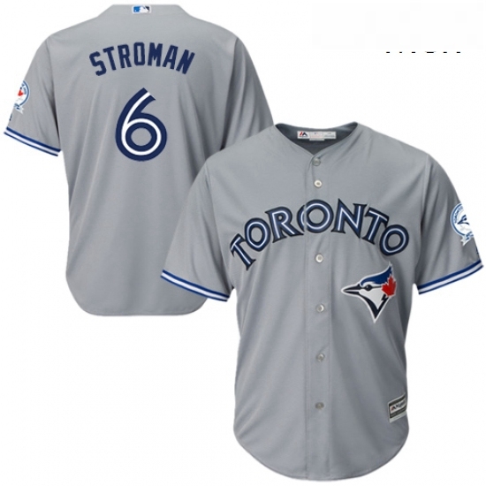 Mens Majestic Toronto Blue Jays 6 Marcus Stroman Replica Grey Road 40th Anniversary Patch MLB Jersey Mens Majestic Toronto Blue Jays 6 Marcus Stroman Replica Grey Road 40th Anniversary Patch MLB Jersey