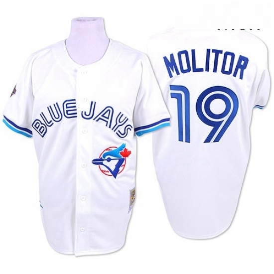 Mens Mitchell and Ness Toronto Blue Jays 19 Paul Molitor Authentic White Throwback MLB Jersey Mens Mitchell and Ness Toronto Blue Jays 19 Paul Molitor Authentic White Throwback MLB Jersey