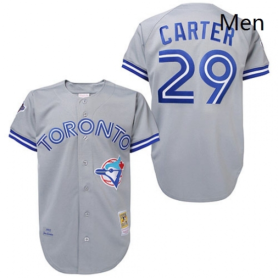 Mens Mitchell and Ness Toronto Blue Jays 29 Joe Carter Replica Grey Throwback MLB Jersey Mens Mitchell and Ness Toronto Blue Jays 29 Joe Carter Replica Grey Throwback MLB Jersey