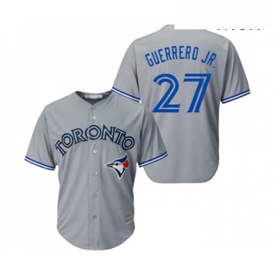 Mens Toronto Blue Jays 27 Vladimir Guerrero Jr Replica Grey Road Baseball Jersey Mens Toronto Blue Jays 27 Vladimir Guerrero Jr Replica Grey Road Baseball Jersey