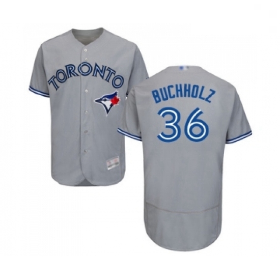 Mens Toronto Blue Jays 36 Clay Buchholz Grey Road Flex Base Authentic Collection Baseball Jersey Mens Toronto Blue Jays 36 Clay Buchholz Grey Road Flex Base Authentic Collection Baseball Jersey