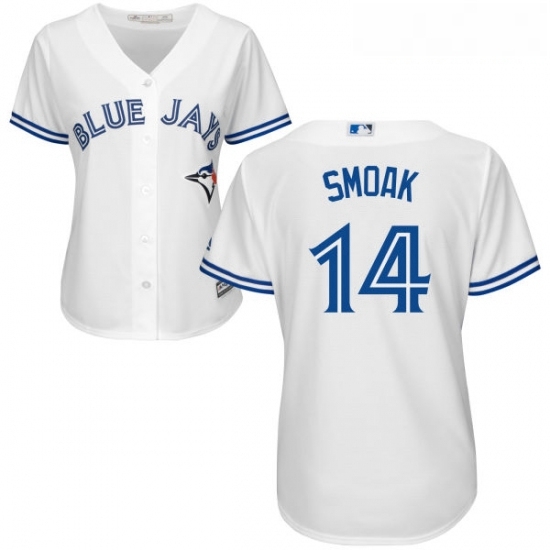 Womens Majestic Toronto Blue Jays 14 Justin Smoak Authentic White Home MLB Jersey Womens Majestic Toronto Blue Jays 14 Justin Smoak Authentic White Home MLB Jersey