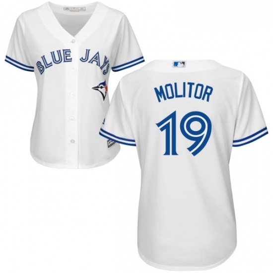 Womens Majestic Toronto Blue Jays 19 Paul Molitor Replica White Home MLB Jersey Womens Majestic Toronto Blue Jays 19 Paul Molitor Replica White Home MLB Jersey