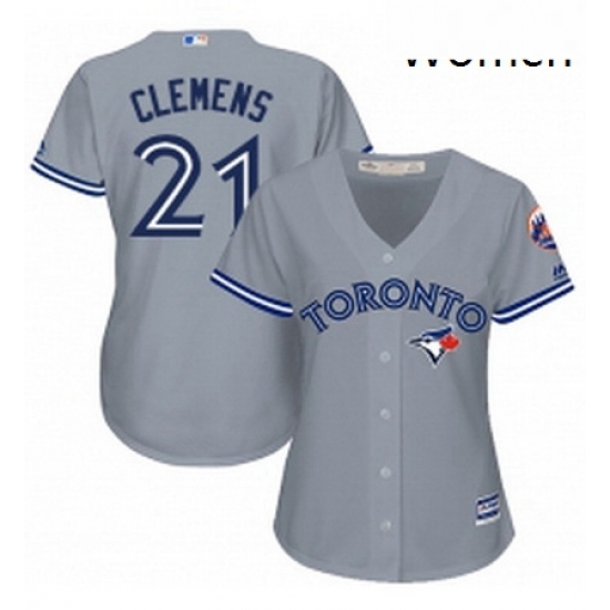 Womens Majestic Toronto Blue Jays 21 Roger Clemens Replica Grey Road MLB Jersey Womens Majestic Toronto Blue Jays 21 Roger Clemens Replica Grey Road MLB Jersey