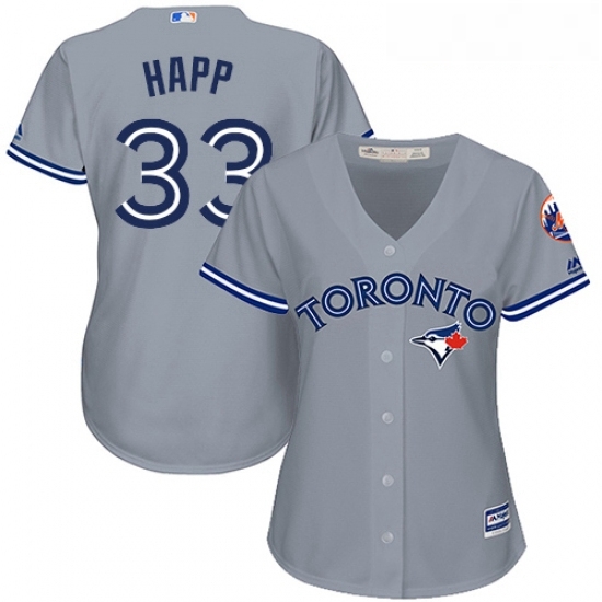 Womens Majestic Toronto Blue Jays 33 JA Happ Authentic Grey Road MLB Jersey Womens Majestic Toronto Blue Jays 33 JA Happ Authentic Grey Road MLB Jersey