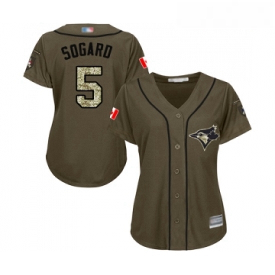 Womens Toronto Blue Jays 5 Eric Sogard Authentic Green Salute to Service Baseball Jersey Womens Toronto Blue Jays 5 Eric Sogard Authentic Green Salute to Service Baseball Jersey