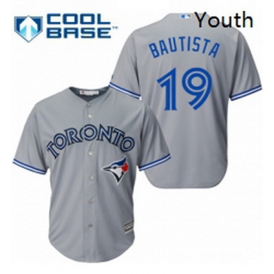 Youth Majestic Toronto Blue Jays 19 Jose Bautista Replica Grey Road MLB Jersey Youth Majestic Toronto Blue Jays 19 Jose Bautista Replica Grey Road MLB Jersey