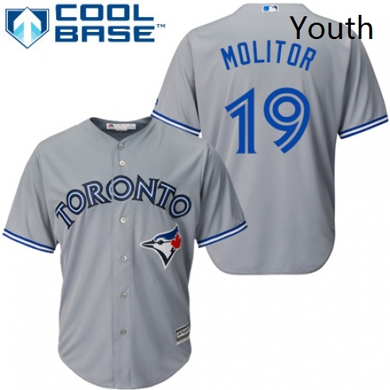 Youth Majestic Toronto Blue Jays 19 Paul Molitor Authentic Grey Road MLB Jersey Youth Majestic Toronto Blue Jays 19 Paul Molitor Authentic Grey Road MLB Jersey