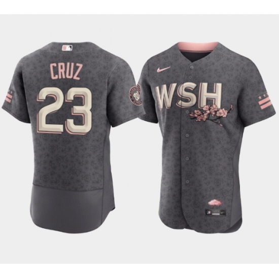 Men Washington Nationals 23 Nelson Cruz 2022 Grey City Connect Cherry Blossom Flex Base Stitched MLB jersey Men Washington Nationals 23 Nelson Cruz 2022 Grey City Connect Cherry Blossom Flex Base Stitched MLB jersey