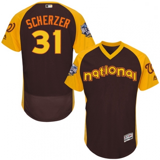 Mens Majestic Washington Nationals 31 Max Scherzer Brown 2016 All Star National League BP Authentic Collection Flex Base MLB Jersey Mens Majestic Washington Nationals 31 Max Scherzer Brown 2016 All Star National League BP Authentic Collection Flex Base MLB Jersey
