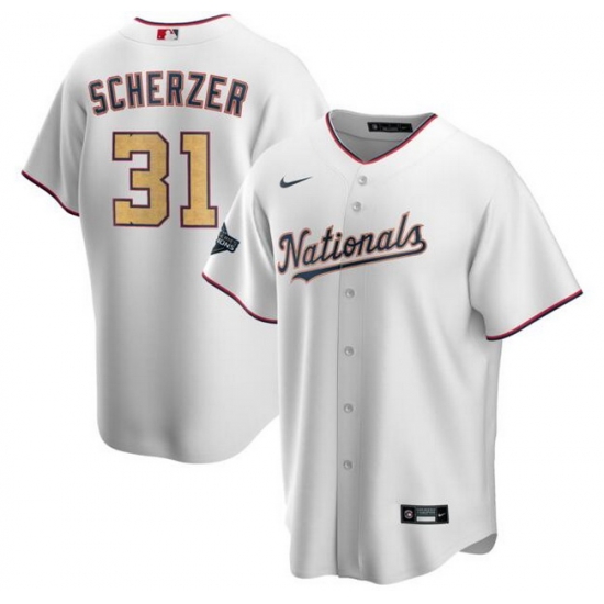 Nationals 31 Max Scherzer White Gold Youth Nike 2020 Gold Program Cool Base Jersey Nationals 31 Max Scherzer White Gold Youth Nike 2020 Gold Program Cool Base Jersey