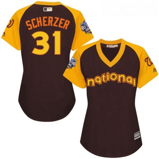 Womens Majestic Washington Nationals 31 Max Scherzer Authentic Brown 2016 All Star National League BP Cool Base MLB Jersey Womens Majestic Washington Nationals 31 Max Scherzer Authentic Brown 2016 All Star National League BP Cool Base MLB Jersey
