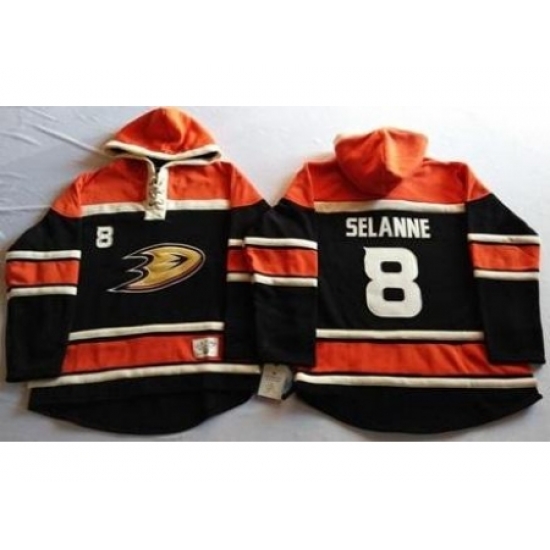 Anaheim Ducks 8 Teemu Selanne Black Sawyer Hooded Sweatshirt Stitched NHL Jersey Anaheim Ducks 8 Teemu Selanne Black Sawyer Hooded Sweatshirt Stitched NHL Jersey